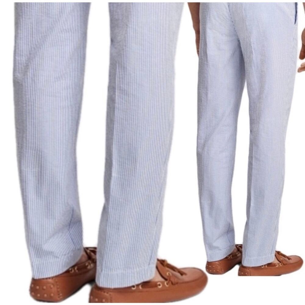 Brooks Brothers Elliot Seersucker Pleated Men's 36x34 Blue White Cuffed Pants - Picture 5 of 14